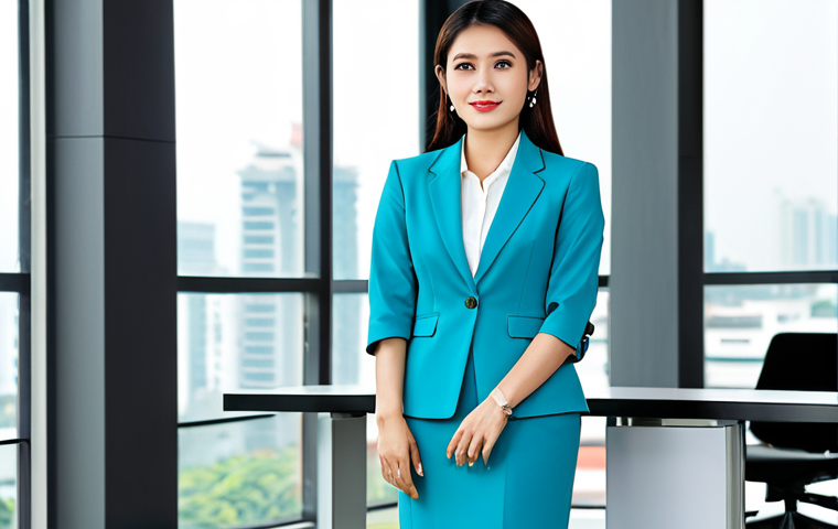 **
"A successful Thai businesswoman in a modern, bright office in Bangkok, wearing a stylish and modest knee-length dress with a blazer, fully clothed, appropriate attire, safe for work, perfect anatomy, natural pose, professional portrait photography, high quality."
**