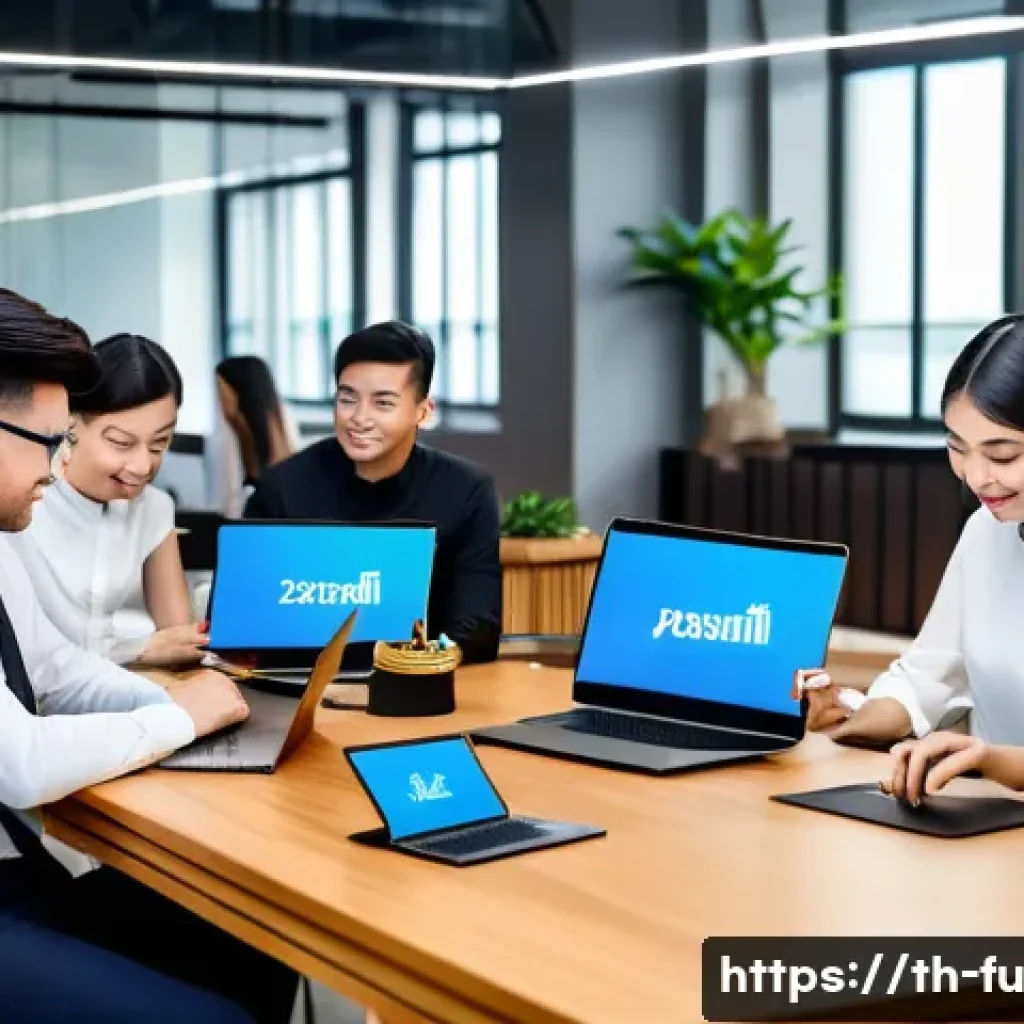 패스워드 관리 시스템의 실무 적용 방안 - A modern office workspace in Bangkok with a diverse team of professionals using password management ...