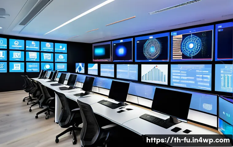 패스워드 관리 시스템과 기업 간의 협력 모델 - A futuristic cybersecurity control room in a modern Bangkok office building, with diverse Thai IT pr...
