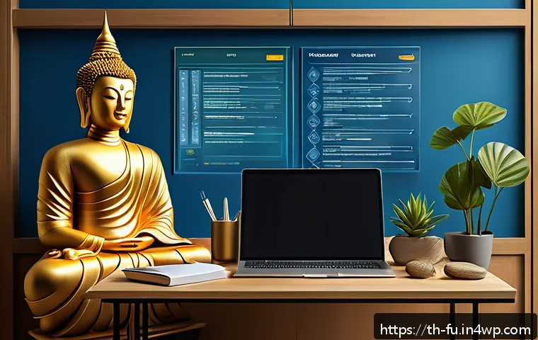 패스워드 관리 시스템 구현 사례 - A detailed digital illustration of a modern Thai office workspace featuring a young professional sec...