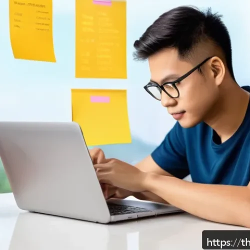 비밀번호 관리 시스템의 효과적인 활용 방안 - A modern Thai home office scene featuring a young adult carefully creating a strong password on a la...