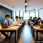 패스워드 관리 시스템의 사용자 친화성 평가 - A modern Thai office environment showing a diverse group of young professionals using laptops and sm...