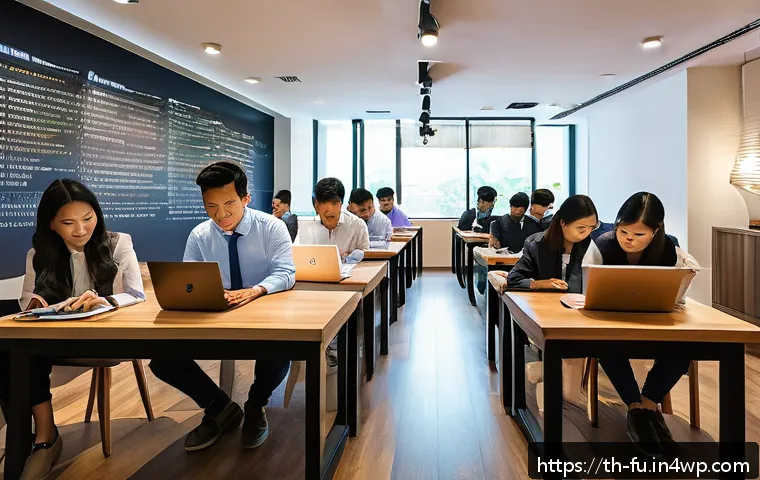 패스워드 관리 시스템의 사용자 친화성 평가 - A modern Thai office environment showing a diverse group of young professionals using laptops and sm...