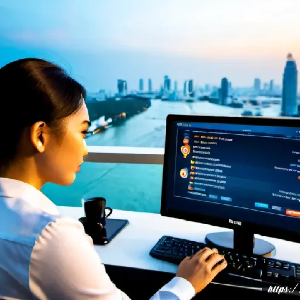 패스워드 관리 시스템의 통합 전략 - Photorealistic modern Bangkok financial office, a Thai cybersecurity manager in smart business attir...