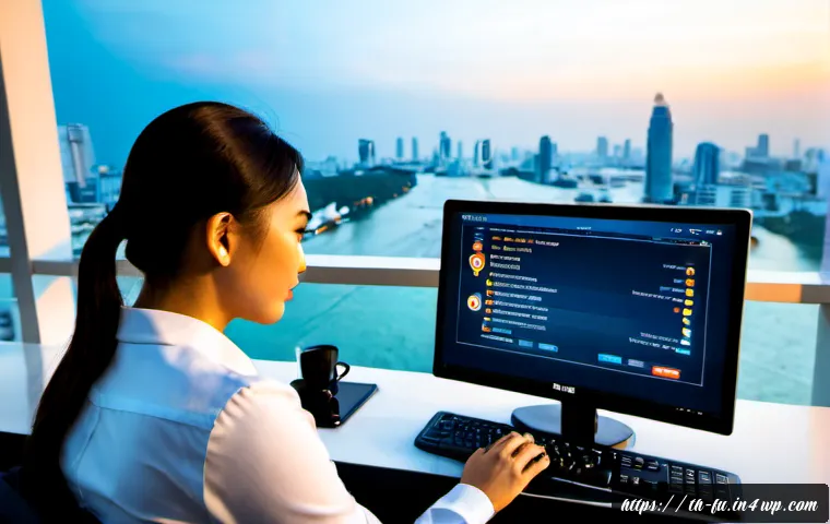 패스워드 관리 시스템의 통합 전략 - Photorealistic modern Bangkok financial office, a Thai cybersecurity manager in smart business attir...